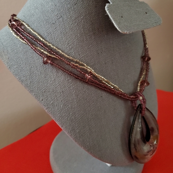 Murano Glass Pendant with Beaded Necklace .Italy NWOT - Picture 2 of 5